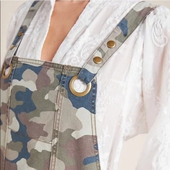 Anthropologie Camo Utility Relaxed Carpenter Overalls Cotton Stretch Size 6 - Picture 2 of 13